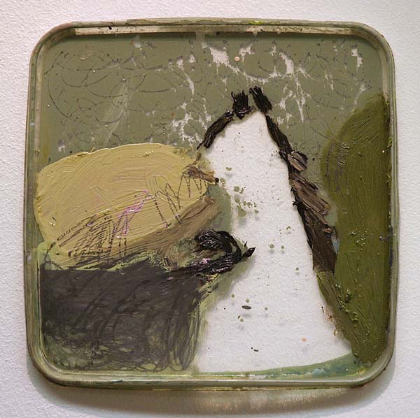sarjasta Rykelmä pieniä  <br>	öljy ja lyijykynä muoville 2005, 19 x19 cm
