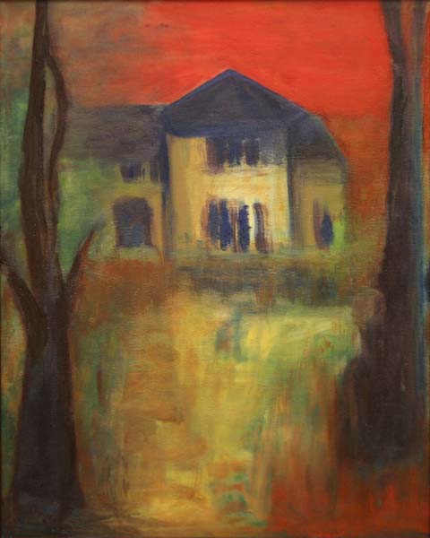 Talo auringonlaskussa  <br>öljy, 2005