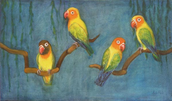 Huolettomat  <br>Öljy vanerille, 2006	 	46cm x 80cm