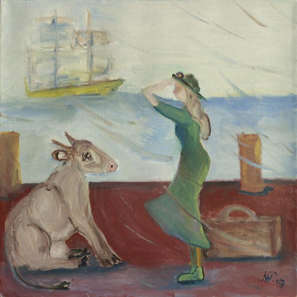 Matkallelähtijät  <br>öljy, 30x30 cm 