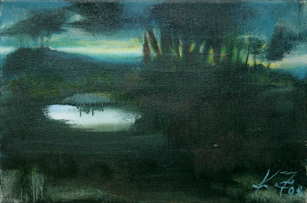 Yömaisema  <br>öljyvärimaalaus kankaalle 2008