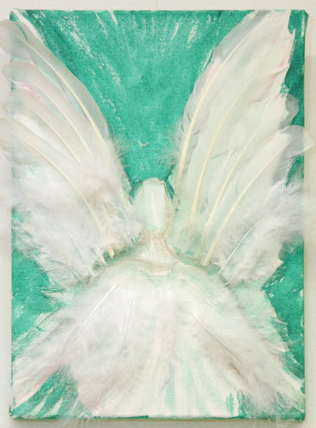 Arkkienkeli Rafael ja Maria  <br>tempera kankaalle, höyhenet, 33x24