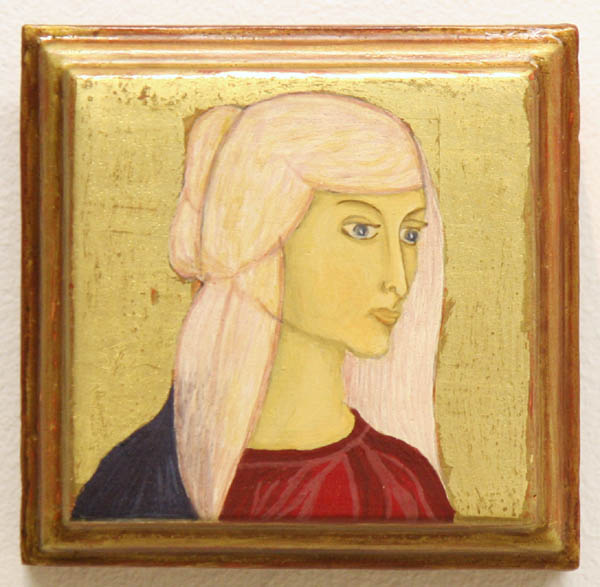 Sinisilmäinen Madonna  <br>tempera puulle, metallilehti, 11x11