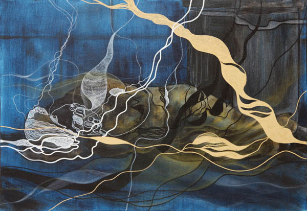 Levolle laske, Luojani  <br>sekatekniikka 2008, 50 x 70cm