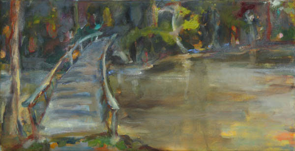Uskallanko vielä ylittää  <br>öljy 2010, 27x52cm