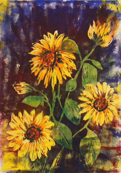 Auringonkukkia  <br>puupiirros		2009