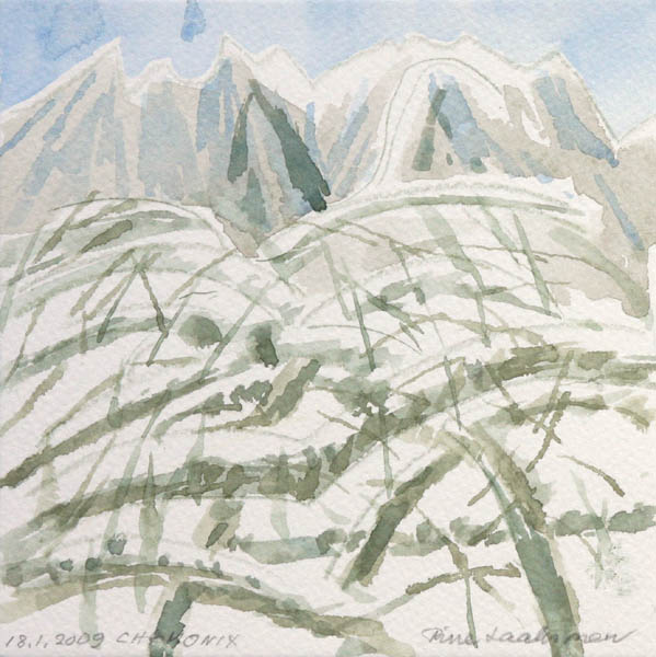 Uusi lumi (Chamonix)  <br>akvarelli 2009