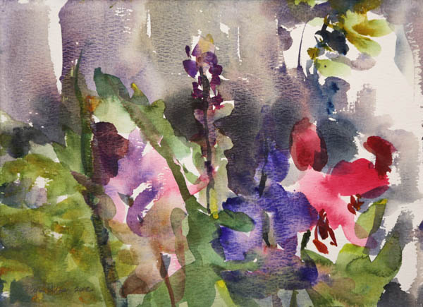 Villiintynyt kukkapenkki<br>  akvarelli 2012